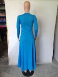 Solid Long Sleeve Irregular High Low Maxi Dress NK-8480