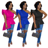 Ruffle One Shoulder Tops TE-3976