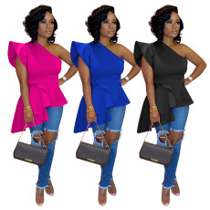 Ruffle One Shoulder Tops TE-3976