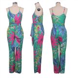 Floral Print Spaghetti Strap One Piece Jumpsuit SMR-9562
