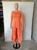 Solid Long Sleeve Irregular High Low Maxi Dress NK-8480