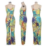 Floral Print Spaghetti Strap One Piece Jumpsuit SMR-9562