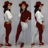 Long Sleeve Splicing Two-piece Pant Suit HMS-5271