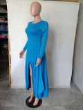 Solid Long Sleeve Irregular High Low Maxi Dress NK-8480