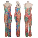 Floral Print Spaghetti Strap One Piece Jumpsuit SMR-9562
