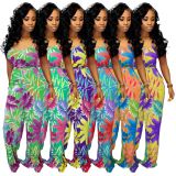 Floral Print Spaghetti Strap One Piece Jumpsuit SMR-9562