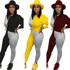 Long Sleeve Splicing Two-piece Pant Suit HMS-5271