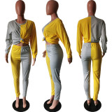 Long Sleeve Splicing Two-piece Pant Suit HMS-5271