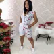 Letter Print Patchwork Zipper Sexy Playsuit BLX-7503
