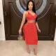 Sexy Solid Knitted Split Skirt Two Piece Sets MDF-5116