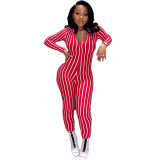 Sexy V Neck Long Sleeve Bodycon Jumpsuit LUO-3051