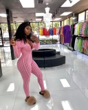 Sexy V Neck Long Sleeve Bodycon Jumpsuit LUO-3051