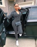 Sexy V Neck Long Sleeve Bodycon Jumpsuit LUO-3051