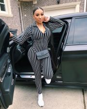 Sexy V Neck Long Sleeve Bodycon Jumpsuit LUO-3051