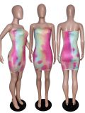 Tie Dye Print Strapless Bodycon Tube Dress WSM-5065