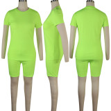 Solid Tracksuit Short Sleeve Two Piece Shorts Set TE-3779