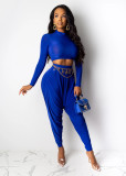 Solid Long Sleeve Top Harem Pants 2 Piece Suit LUO-3039