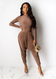 Solid Long Sleeve Top Harem Pants 2 Piece Suit LUO-3039