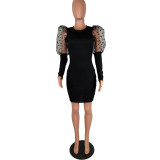 Sexy Patchwork Polka Dot Sleeve Bodycon Mini Dress LUO-3047