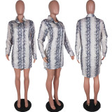 Snake Skin Print Long Sleeve Shirt Dress Without Belt LUO-3027