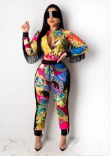Colorful Printed Tassel Long Sleeve 2 Piece Set LUO-3036