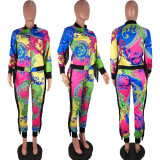 Colorful Printed Tassel Long Sleeve 2 Piece Set LUO-3036
