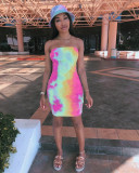 Tie Dye Print Strapless Bodycon Tube Dress WSM-5065