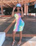 Tie Dye Print Strapless Bodycon Tube Dress WSM-5065