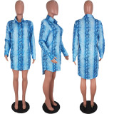 Snake Skin Print Long Sleeve Shirt Dress Without Belt LUO-3027