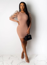 Sexy Patchwork Polka Dot Sleeve Bodycon Mini Dress LUO-3047