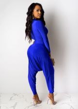 Solid Long Sleeve Top Harem Pants 2 Piece Suit LUO-3039