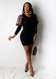 Sexy Patchwork Polka Dot Sleeve Bodycon Mini Dress LUO-3047