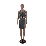 Sexy Shiny Backless Irregular Club Skirt Sets CHY-1209