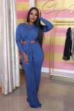 Solid Long Sleeve Wide Leg Pant 2 Piece Sets LUO-3030