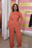 Solid Long Sleeve Wide Leg Pant 2 Piece Sets LUO-3030