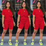 Solid Tracksuit Short Sleeve Two Piece Shorts Set TE-3779