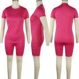 Solid Tracksuit Short Sleeve Two Piece Shorts Set TE-3779