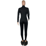 Solid Long Sleeve Front Zipper Skinny Jumpsuit CHY-1198