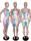 Tie Dye Print Strapless Bodycon Tube Dress WSM-5065