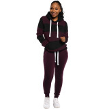 Plus Size Patchwork Hoodies Long Pants 2 Piece Sets NK-6005