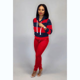 Plus Size Patchwork Hoodies Long Pants 2 Piece Sets NK-6005
