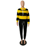 Plus Size Patchwork Hoodies Long Pants 2 Piece Sets NK-6005