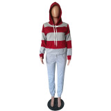 Plus Size Patchwork Hoodies Long Pants 2 Piece Sets NK-6005