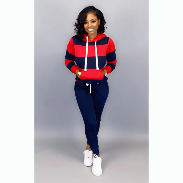 Plus Size Patchwork Hoodies Long Pants 2 Piece Sets NK-6005