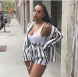 Plus Size Striped Blazer Coat Shorts 2 Piece Sets LSD-8140