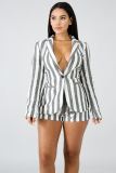 Plus Size Striped Blazer Coat Shorts 2 Piece Sets LSD-8140