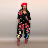 Plus Size Letters Short Sleeve Loose Jumpsuits LSD-8103