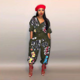 Plus Size Letters Short Sleeve Loose Jumpsuits LSD-8103
