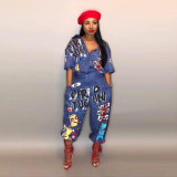 Plus Size Letters Short Sleeve Loose Jumpsuits LSD-8103