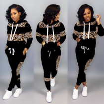 Plus Size Leopard Stitching Hooded Sweatshirt Two-piece LSD-8626